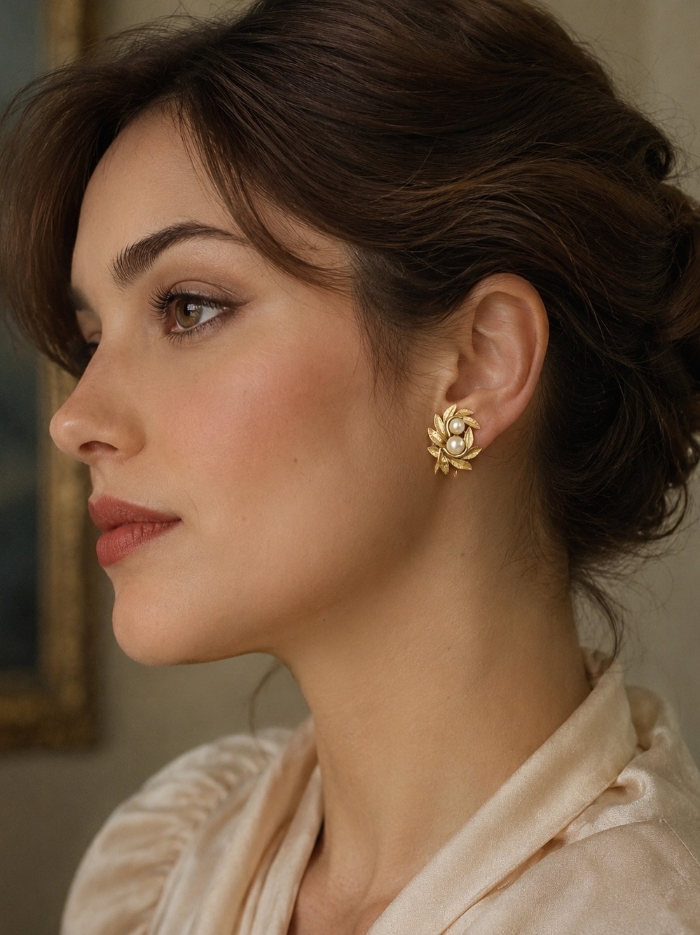 Avon Gold Floral Pearl Cluster Clip-On Earrings